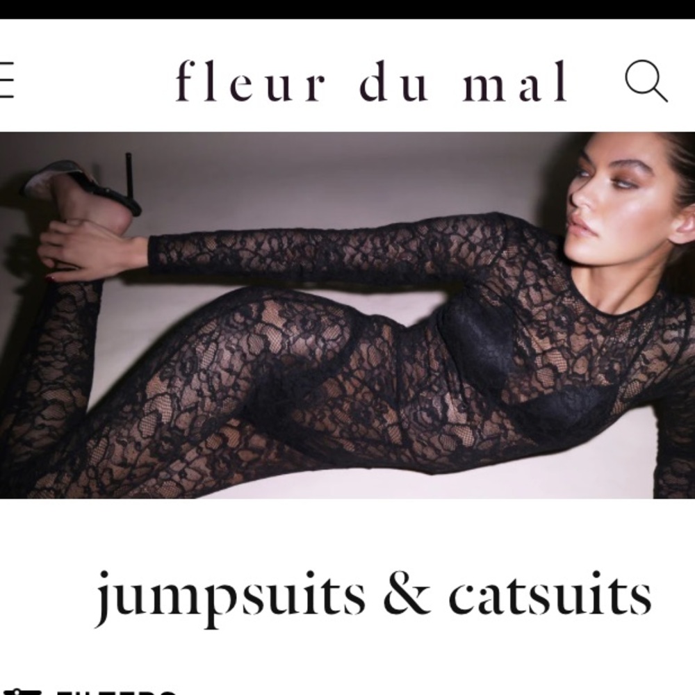 Fleur du Mal Black Zip Sheer Rose Lace Silk Jumpsuit Catsuit Bodysuit S